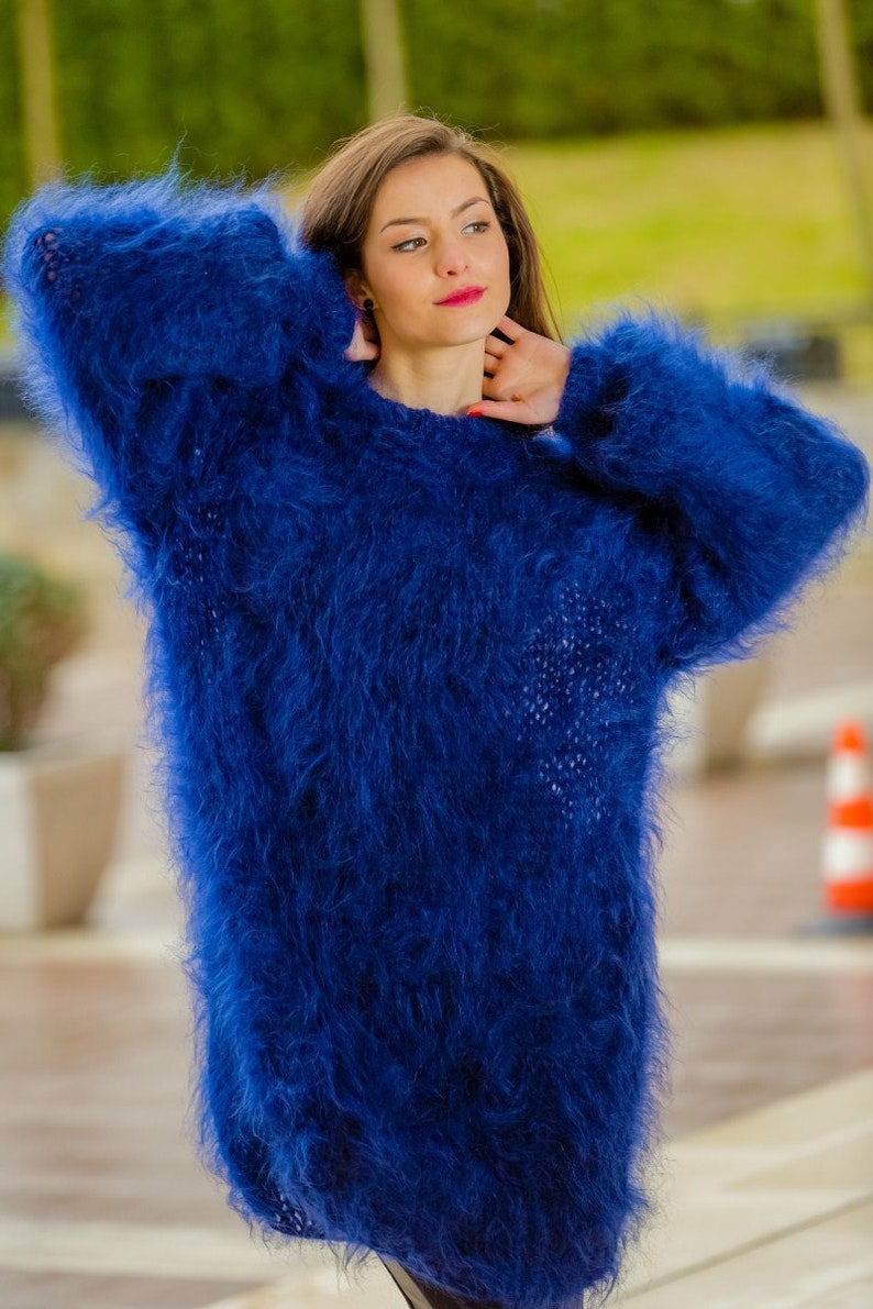 Blue Mohair Sweater Soft Crewneck Sweater Men Mohair Etsy