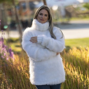 4 Strand Italian Kid Mohair Sweater, Hand Knitted Fluffy Cozy