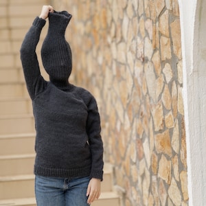 Gray Mohair Turtleneck sweater, Soft sensual winter jumper with extrta long  T neck of 55 cm  T1379