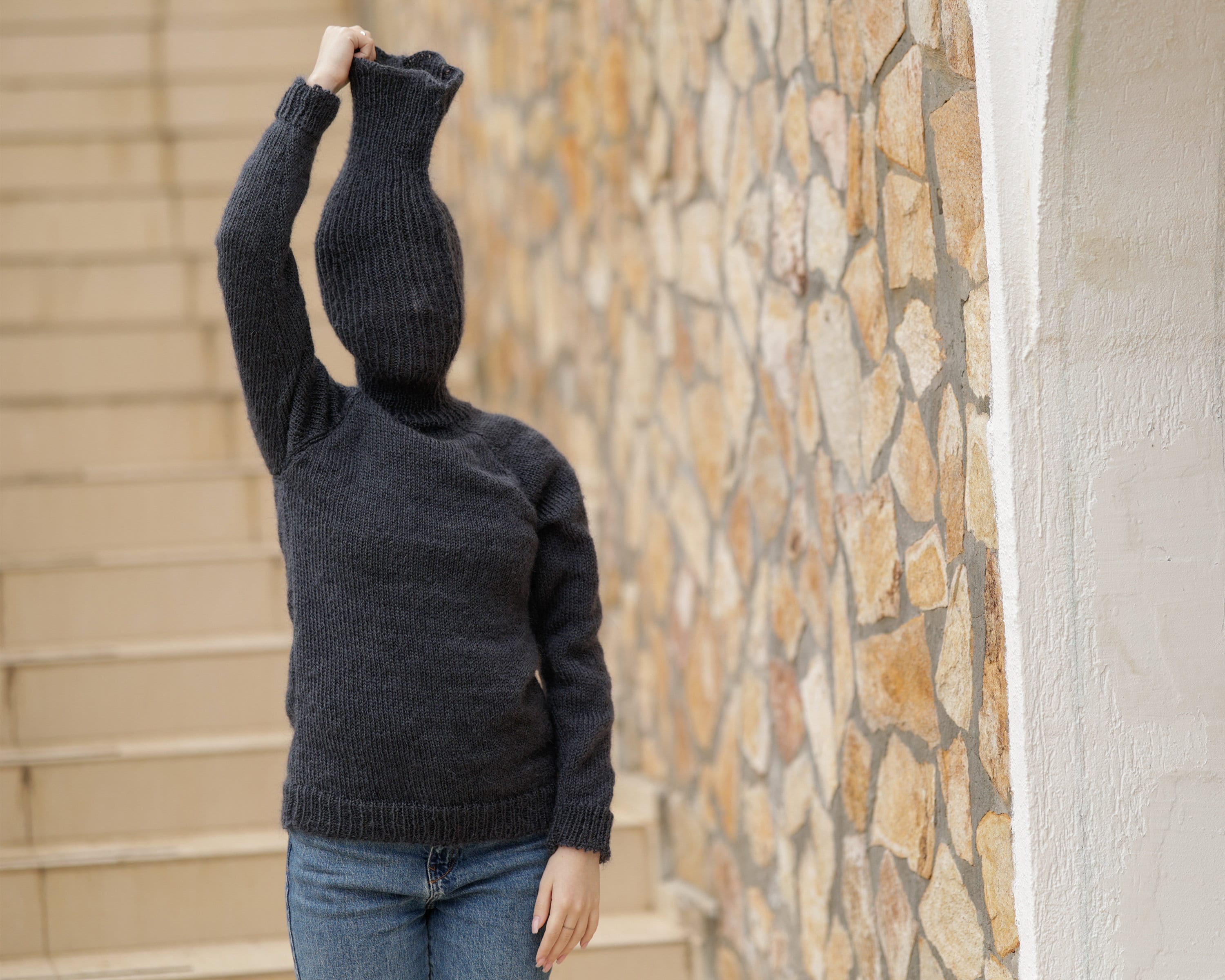 Gray Mohair Turtleneck Sweater, Soft Sensual Winter Jumper