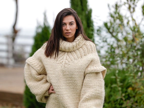 100 % Wool Sweater With Removable Sleeves, Chunky Woolen Jumper T1099 -   Canada