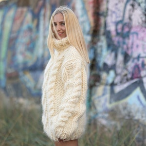 10 Strands Cables Mohair Sweater, Chunky Knit Fuzzy Jumper, Tiffy ...