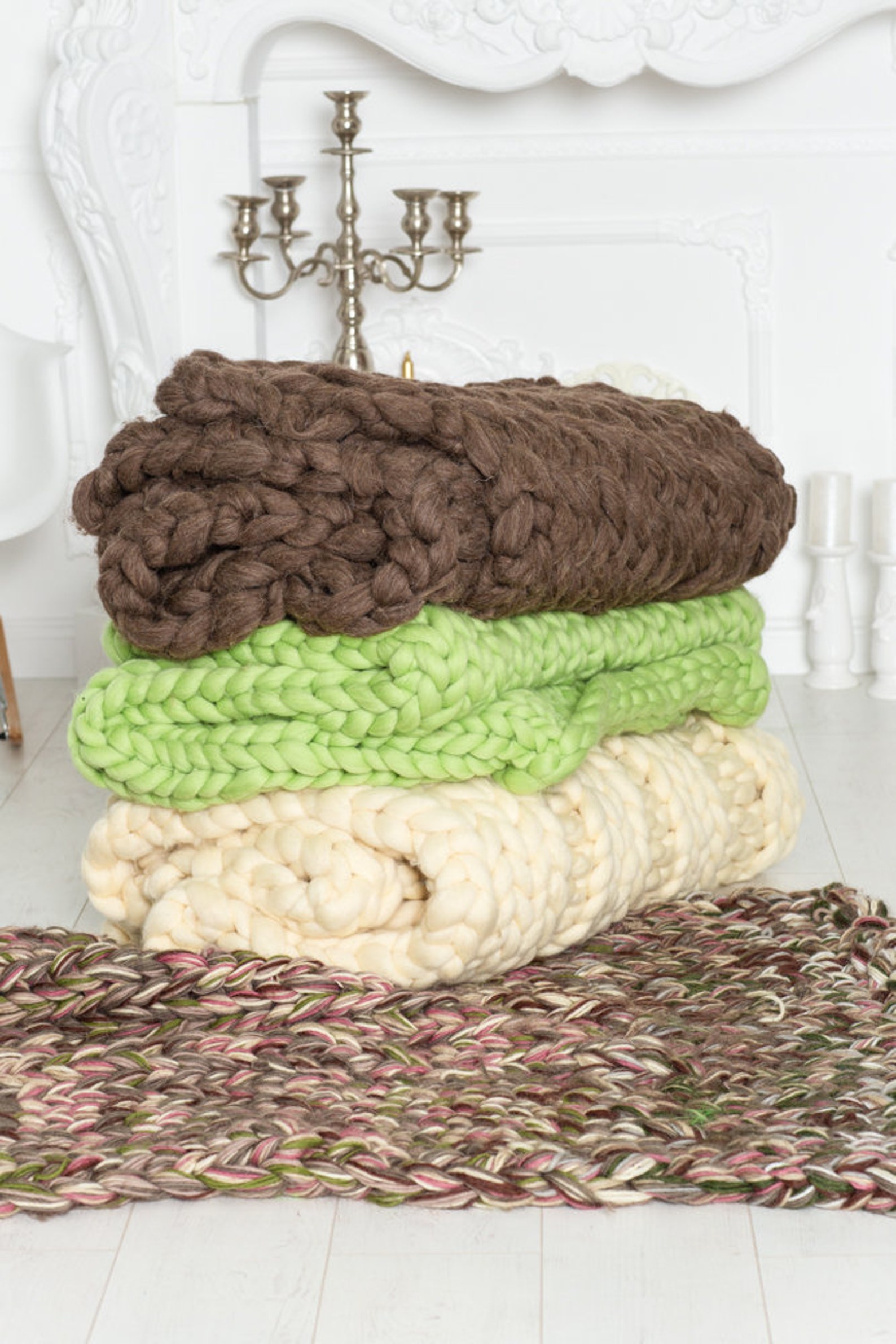 Soft Wool Blanket 45 X 60 Hand Knittted Throw Giant Etsy