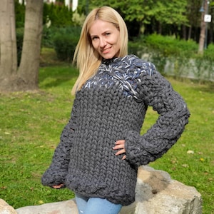 Suéter de punto trenzado grueso de 10 hilos: jersey de mezcla de lana tejido a mano con trenzas T900