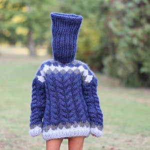4 kg 15 fädig isländischer Mohair Pullover mit extra langem Rollkragen von 50 cm, handgestrickter grobstrick Rollkragen, riesiger nordischer Pullover T1462