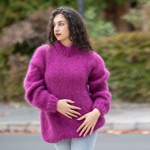Pink  Big needle Knit Mohair Sweater, Fluffy sweater, See through sweater T1504