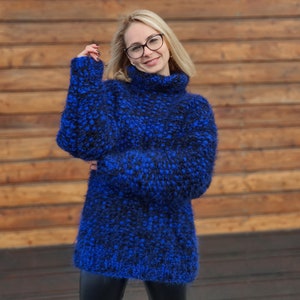 Blue chunky mohair sweater, 8 strands Thick mohair sweater, Cosy hairy jumper T952