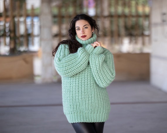 mint green turtleneck sweater