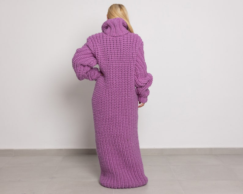 English Ribbed Pink wool Dress,Hand Knit Sweater Dress, Turtleneck Maxi Dress TT1520 image 6