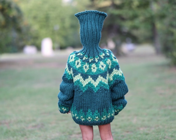 Super Chunky Nordic Wool Sweater With Extra Long Neck of 50