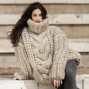 Suéter de lana de alpaca súper grueso, tejido a mano, de 26 hilos, T1392