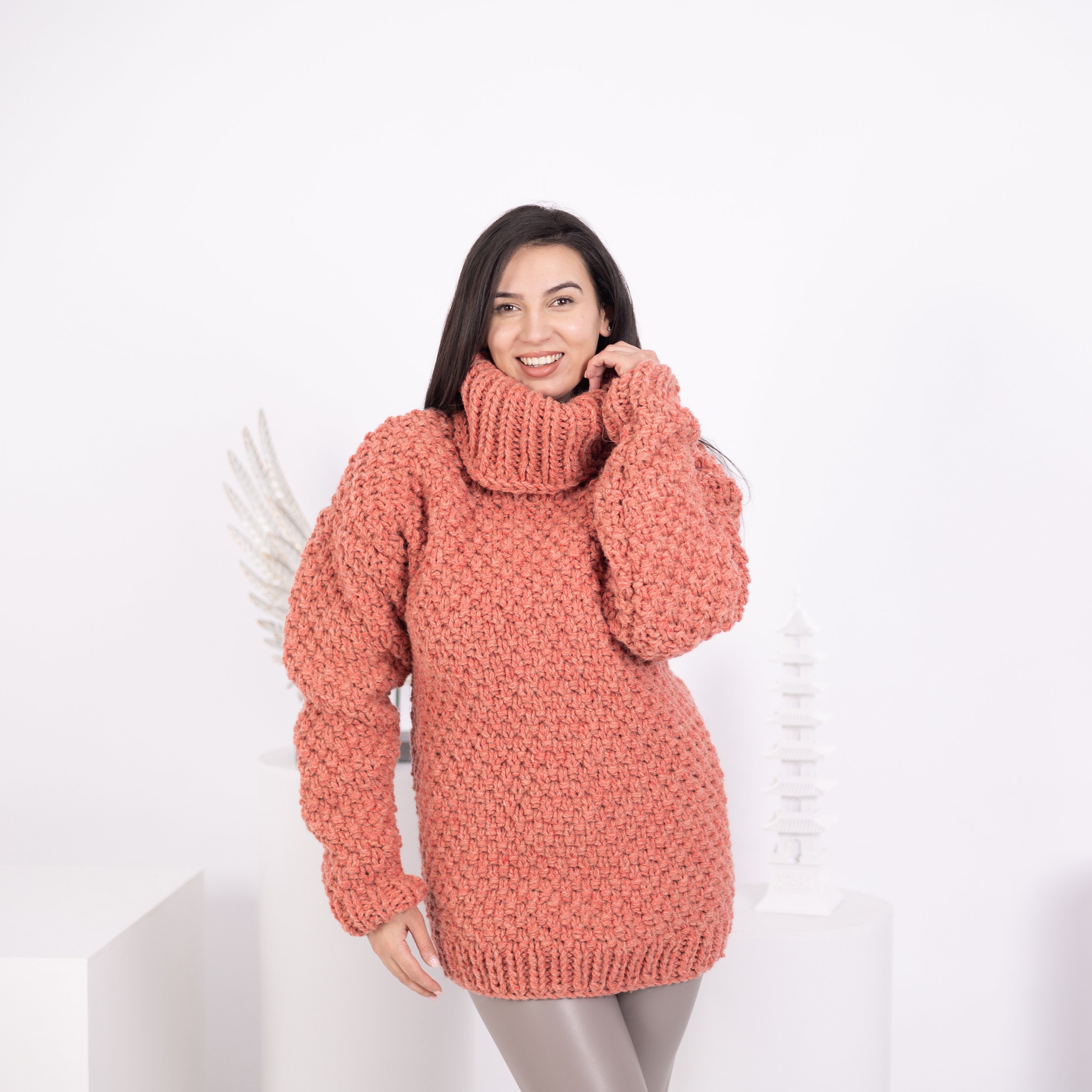 Wool Knit Sweater. Hand Knit Sweater. T Neck Sweater. Big