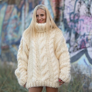 10 Strands Cables Mohair Sweater, Chunky Knit Fuzzy Jumper, Tiffy ...