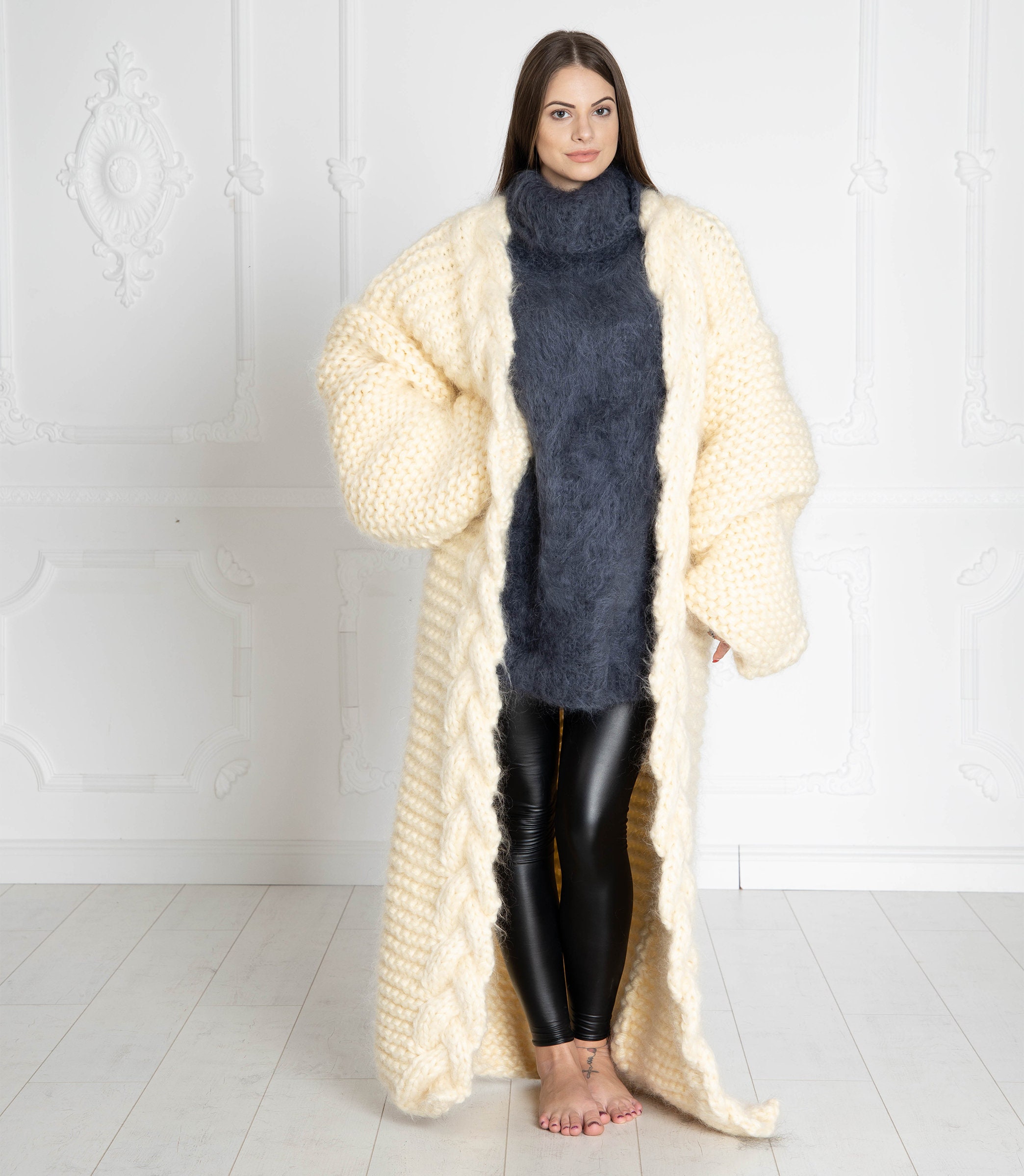 Ready to Ship size 4XL Cream Mohair Cardigan, Long ...