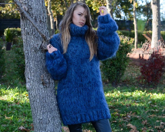 5-fädiger handgestrickter sehr dicker Pullover aus Mohair