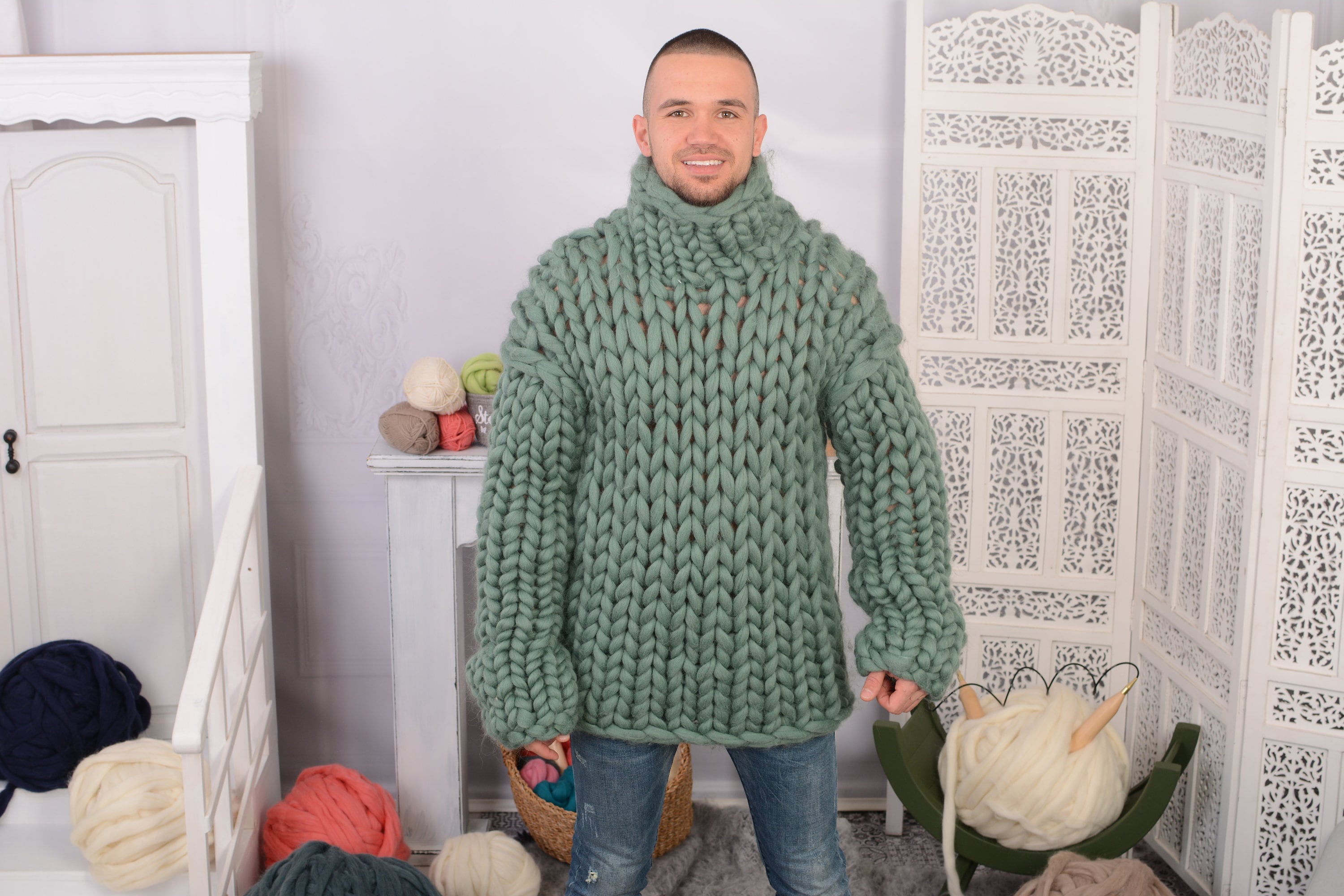 Kleding Dameskleding Sweaters Pullovers Jaren 70 natuurlijke wollen hoodie trui met coltrui maat XS S 