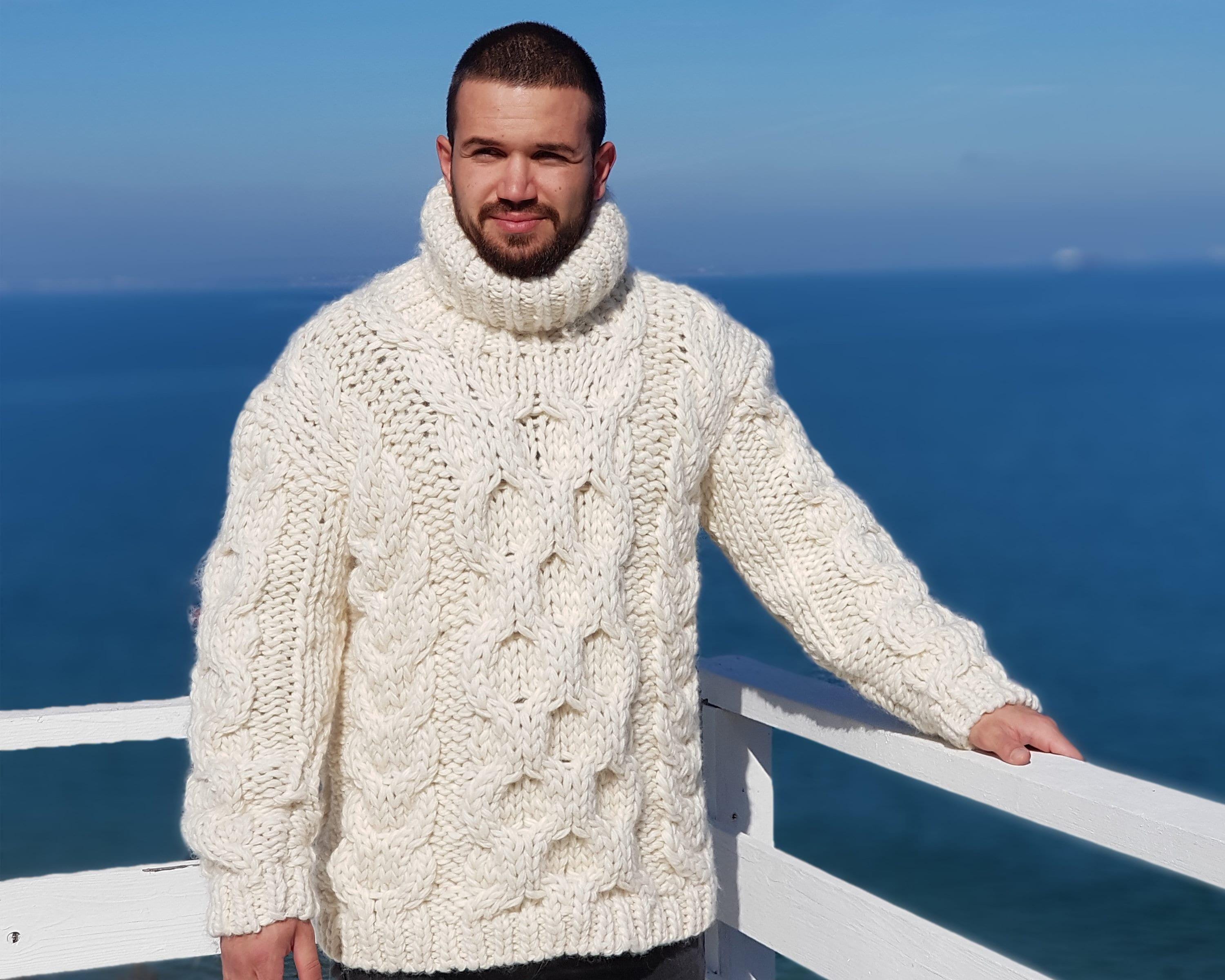 Hand-knitted Cream Wool Sweater – Chunky Cable Knit Oversized