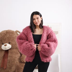 Chunky Merino Roving Cardigan | Hand Knit Open Front Sweater | Soft Unspun Wool Knit | Cozy Oversized Gift for Her T1854