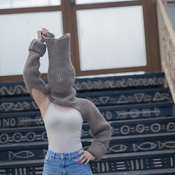 Chunky Knit Bolero Sweater With Extra Long 60 Cm Turtleneck – 100