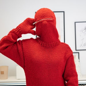 Hand Knitted Raw Wool Catsuite, Fetish Catsuit With Integrated Mittens