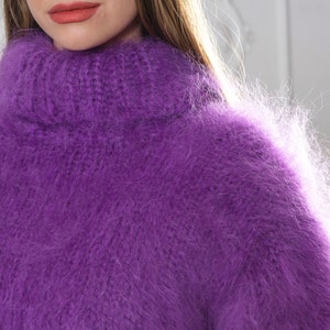 Purple Mohair Sweater Turtleneck Sweater Hand Knitted - Etsy