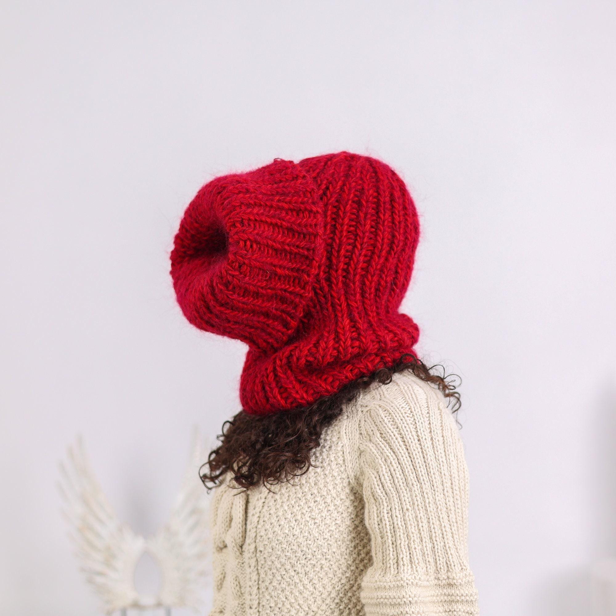 モヘアウールバラクラバ - 手編みのチャンキーウィンターフード T1651