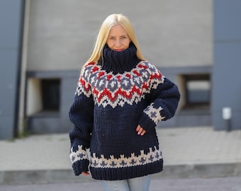 6 Strands Itchy wool Nordic Sweater, Hand Knitted Chunky sweater T1497