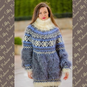 Grey Icelandic Sweater , Mohair sweater , Hand Knit sweater , Soft Turtleneck pull , Norwegian Sweater , Soft Sweater , Nordic Sweater T310