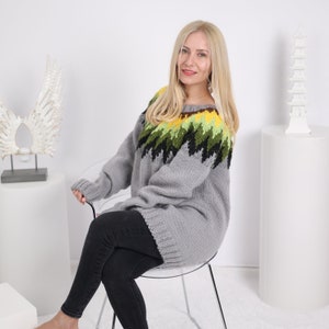 Lopi wool Sweater, Icelandic style jumper , Hand knitted gray pullover  T1632