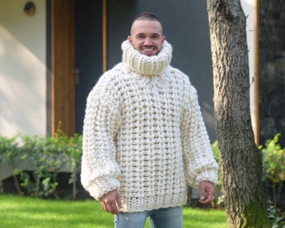 8 Strands Chunky 100 % Wool Sweater, Extra Thick Fisherman Rib