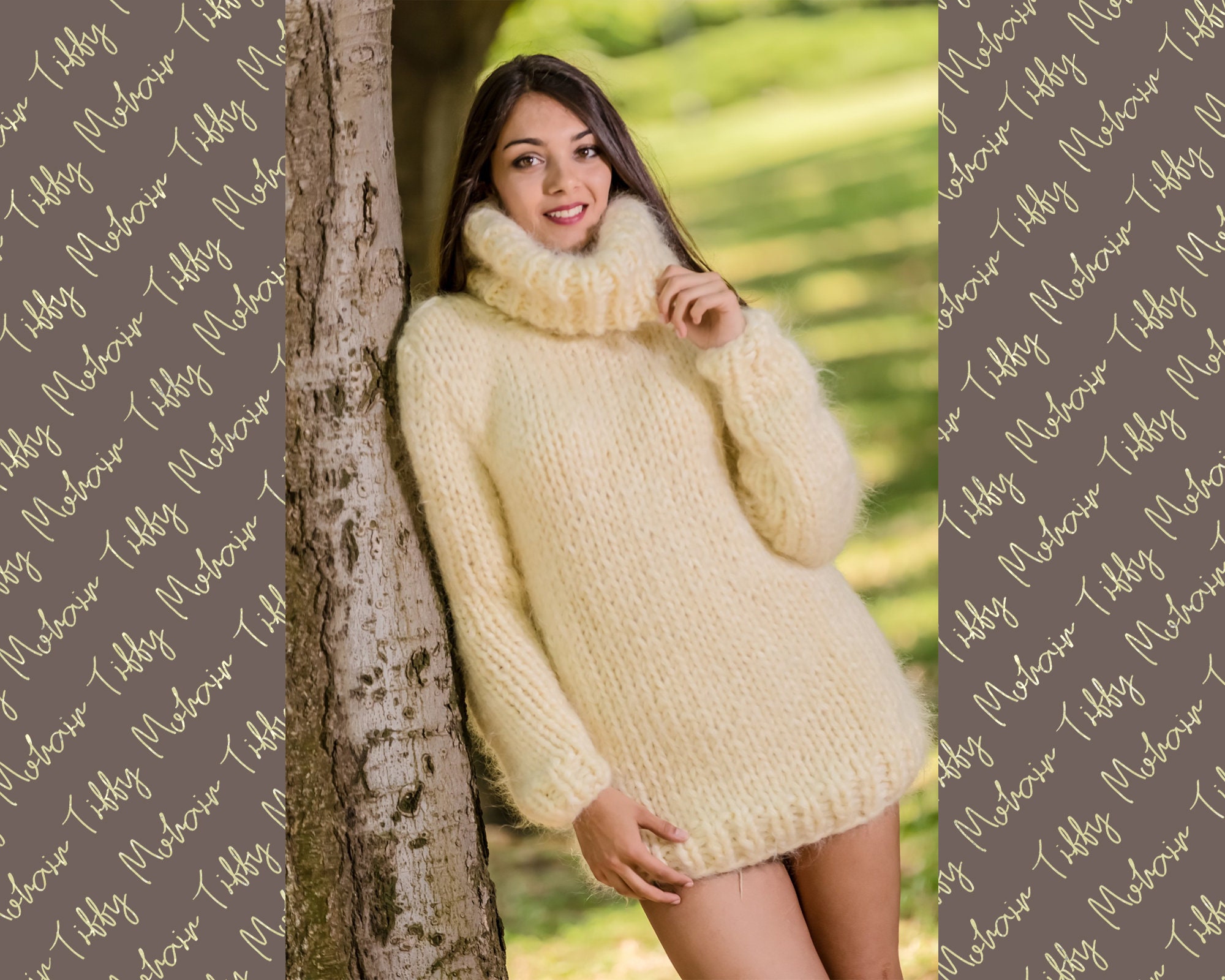 8 Strands Thick Mohair Sweater, Turtleneck Sweater, Hand