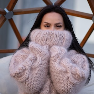 5-Strand Beige Mohair Sweater – Hand-Knitted Cabled Chunky Oversized Pullover T1176 image 8