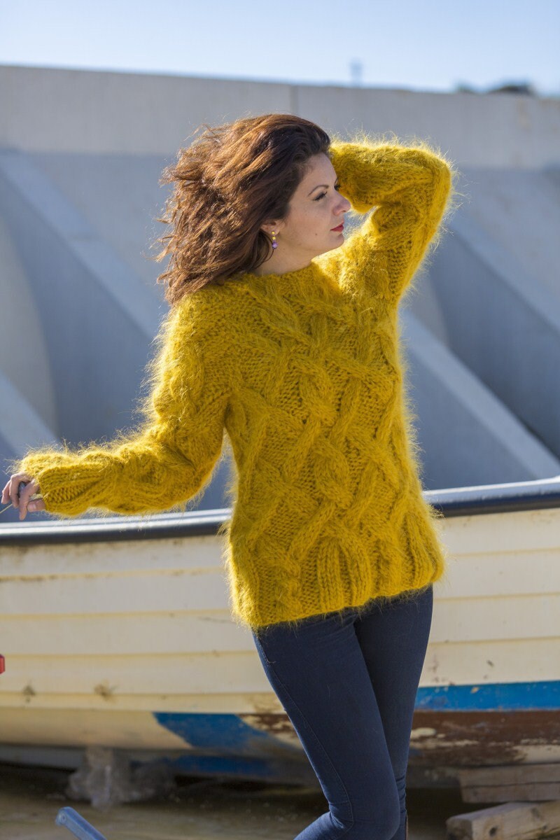 Mustard sweater, Mohair sweater, Soft wool sweater, Spring sweater