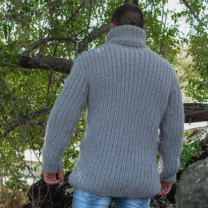 Gray Wool Sweater – Hand-Knitted Ribbed Fisherman Style Warm Jumper T782M image 7