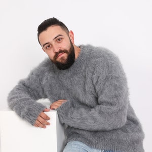 Hand-Knitted Man Sweater, Alpaca Wool Blend,  Crew Neck Men Jumper ,  Premium Yarn, Unique Knitwear T1664