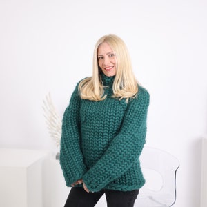 Green CHUNKY KNIT SWEATER, bulky sweater, Giant knit sweater, Chunky Knit Sweaters, super chunky sweater, Merino chunky sweater T1627 image 6