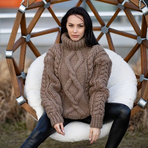 Grobstrickpullover, Handgestrickter Pullover, Zopfmuster Pullover T1179