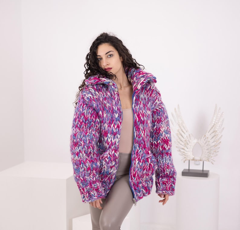 Extra Chunky Cardigan – 25-Strand Hand Knitted Alpaca Merino Wool Blend T1542 image 7
