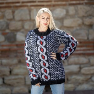 Colourful Mohair Sweater, Icelandic Sweater, Hand Knit Sweater, Norwegian Sweater T1407
