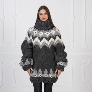 Super Chunky  Nordic wool Sweater, Hand Knitted Chunky sweater, Chinky Icelandic Pullover, Super thick woolen pullover T978