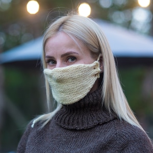 Face mask made in natural raw wool , Hand knitted mask