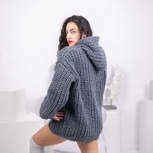 Itchy Wool Cardigan, English Rib Cardigan , 100% Wool Cardigan, Hand knitted Cardigan , Oversized Cardigan, Chunky Knit Jacket T1540 image 6