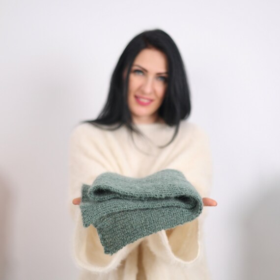 One Available Green Ribbed Mohair Scarf, Long Wrap T1618 - Etsy