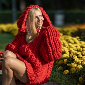 25 strands Extra Chunky Italian Mohair & Lambswool yarn mix Cardigan, Thick knit Jacket in red , English rib hand knitted coat  T1241