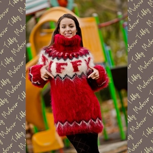 Red Mohair Sweater, Icelandic Sweater, Hand Knit Sweater, Men Mohair Sweater, personalized sweater, Fluffy Huge Sweater, Nordic Sweater T199