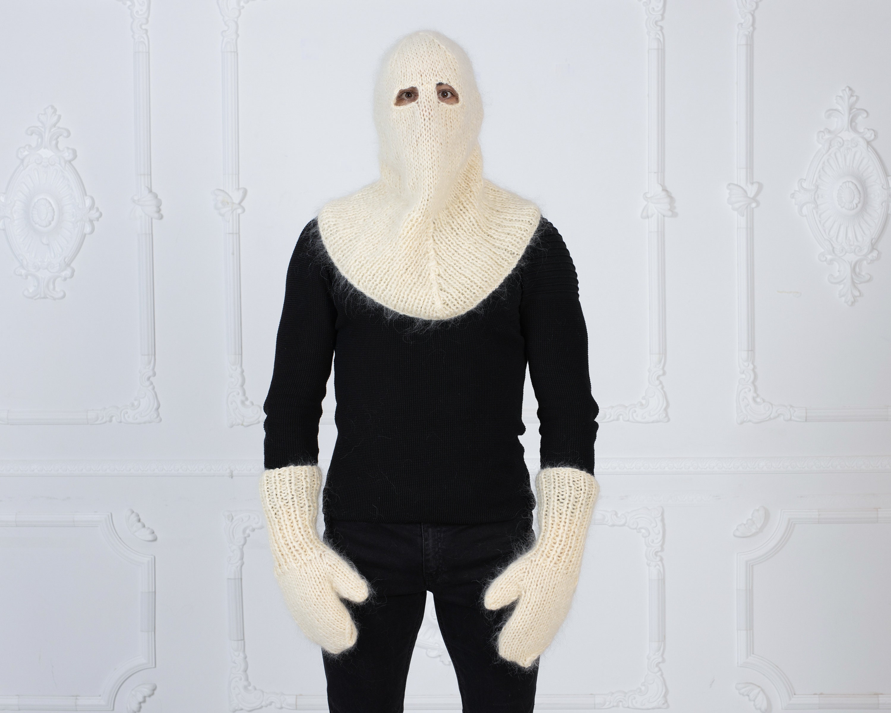 Cream Mohair Balaclava Knit Hat Fluffy Beanie Slouchy Hat Etsy Sweden