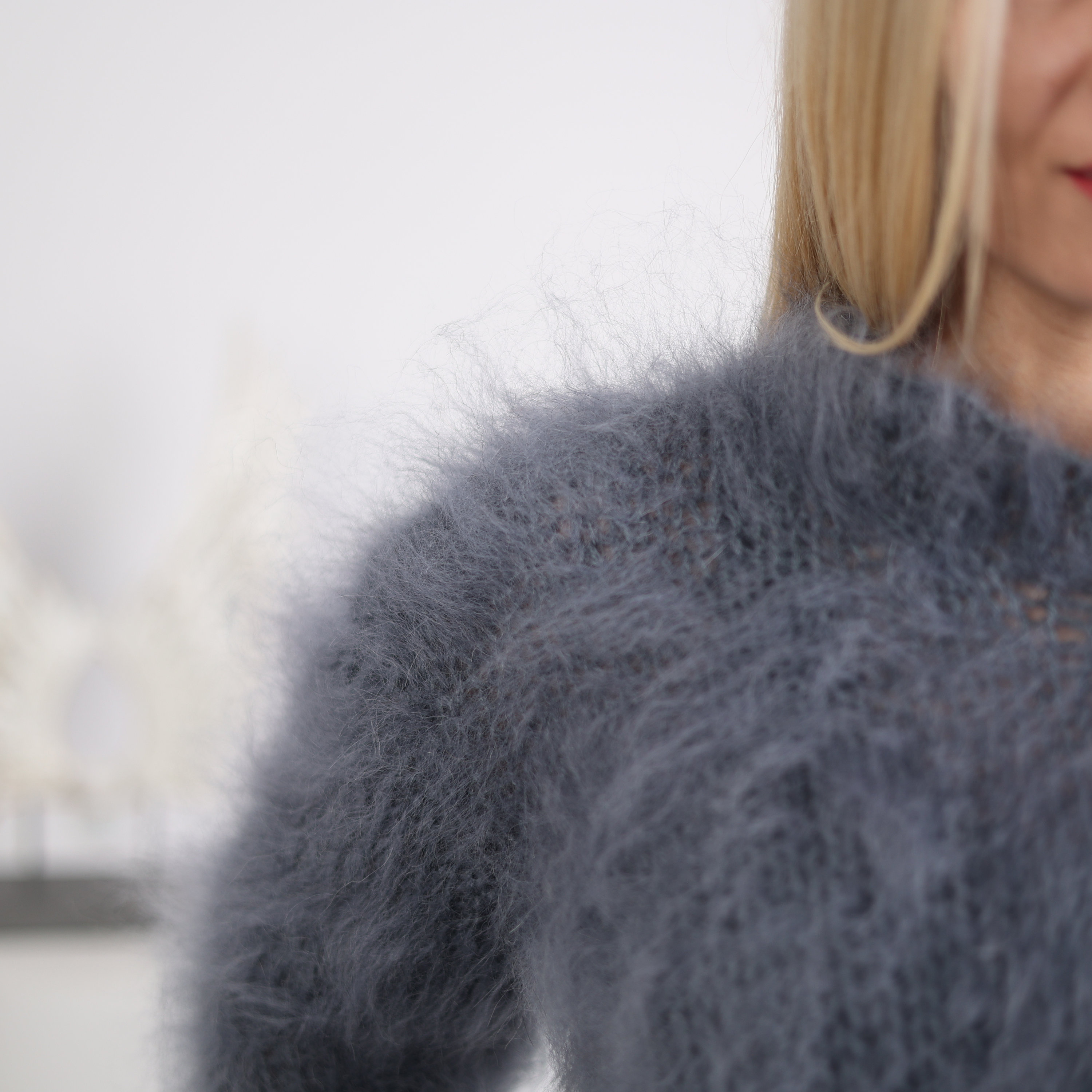 Gray Mohair Light Sweater, Spring Men Sweater, Crew Neck