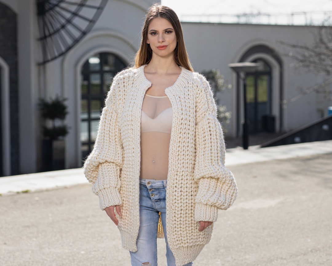 Olinda Cream Wool Knit Cardigan