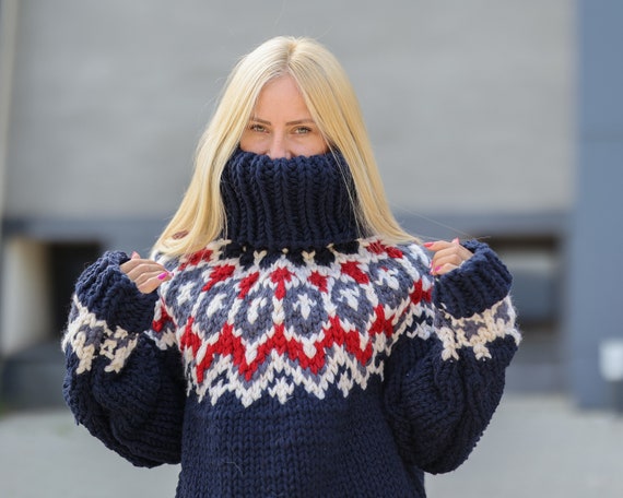 6 Strands Itchy Wool Nordic Sweater, Hand Knitted Chunky