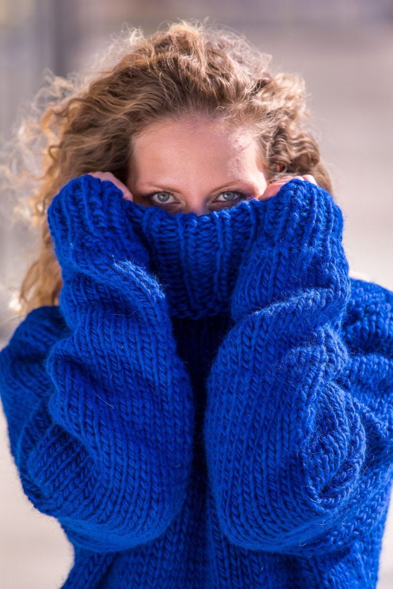 100 Soft Wool Sweater in blue T514 Etsy